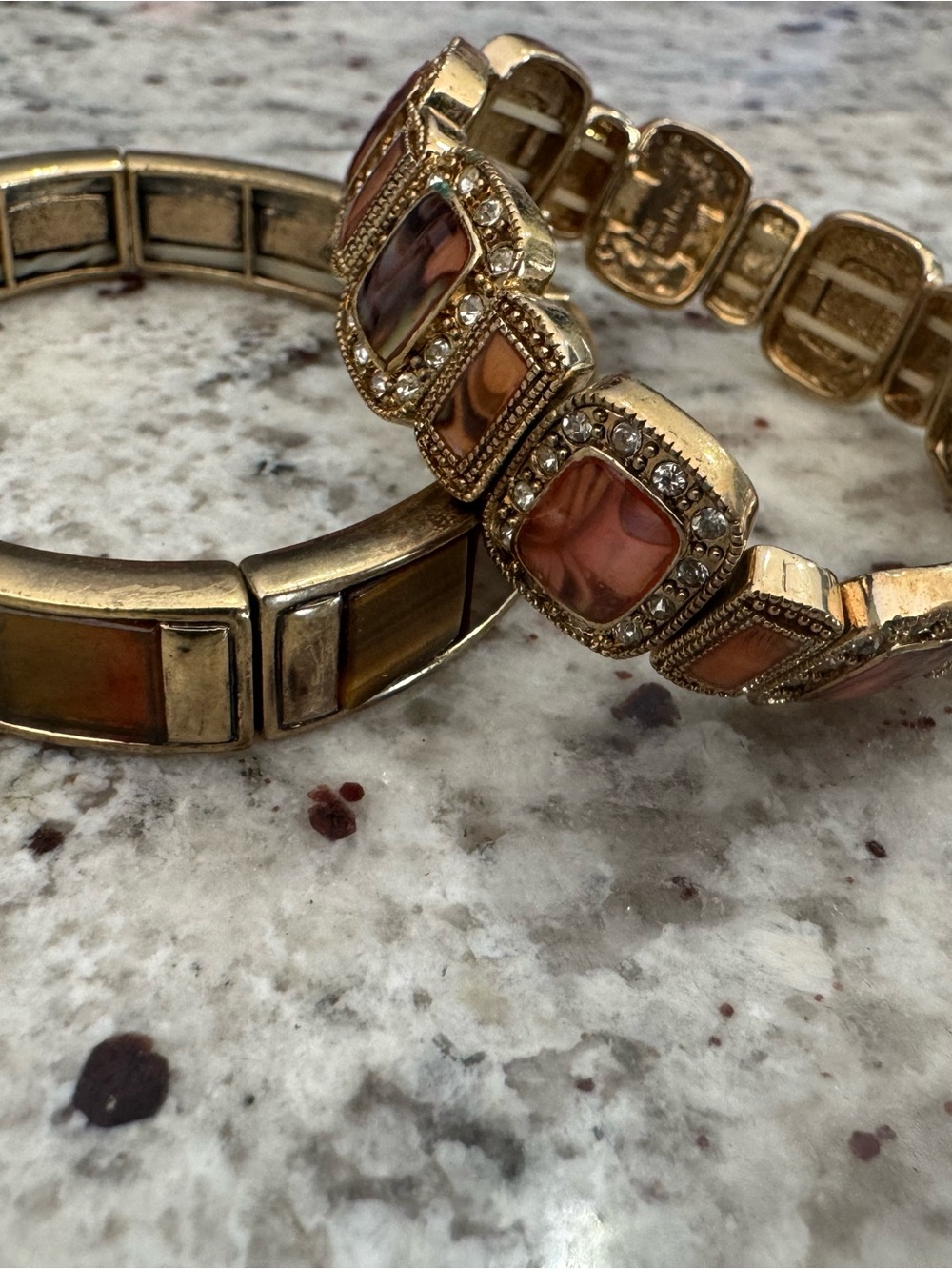 Gold-Tone Pink Marbled Stone Stretch Bracelet Set
